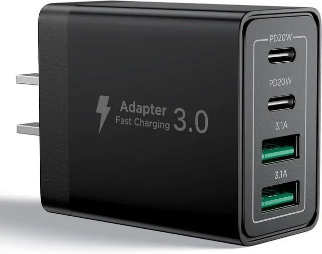 Main image of USB C Charger Block, 40W Fast Charging Block Type C Charging Block 4-Port Dual Port PD+QC Wall Charger Head Cube for iPhone 17 16 15 14 13 12 11 Pro Max XS, iPad, Samsung Phone, Tablet BLACK