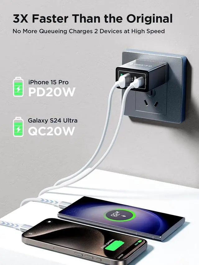 Alt view image 2 of 6 - USB C Charger Block, 40W Fast Charging Block Type C Charging Block 4-Port Dual Port PD+QC Wall Charger Head Cube for iPhone 17 16 15 14 13 12 11 Pro Max XS, iPad, Samsung Phone, Tablet BLACK