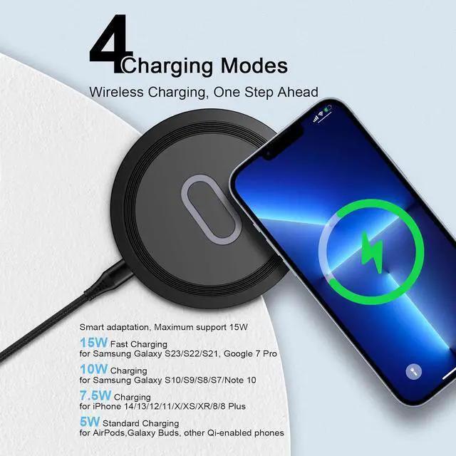 Alt view image 7 of 7 - Wireless Charger Samsung Fast Charging Pad for Samsung Galaxy S26/S25 Ultra/S24 FE/S23 Ultra/S22/S21/Z Flip 8 7 6 5,15W Wireless Charging Station Charger Mat and QC Adapter for Google Pixel 10 9 8a