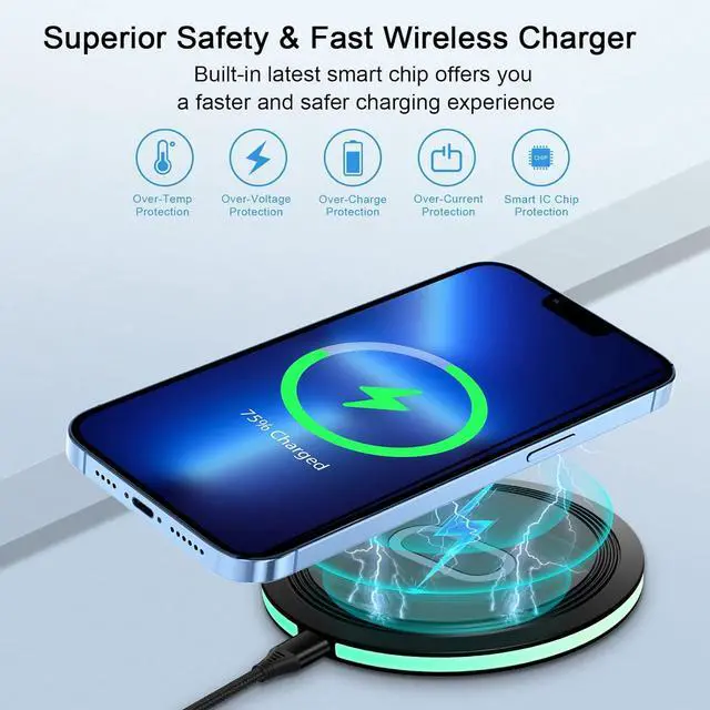 Alt view image 3 of 7 - Wireless Charger Samsung Fast Charging Pad for Samsung Galaxy S26/S25 Ultra/S24 FE/S23 Ultra/S22/S21/Z Flip 8 7 6 5,15W Wireless Charging Station Charger Mat and QC Adapter for Google Pixel 10 9 8a