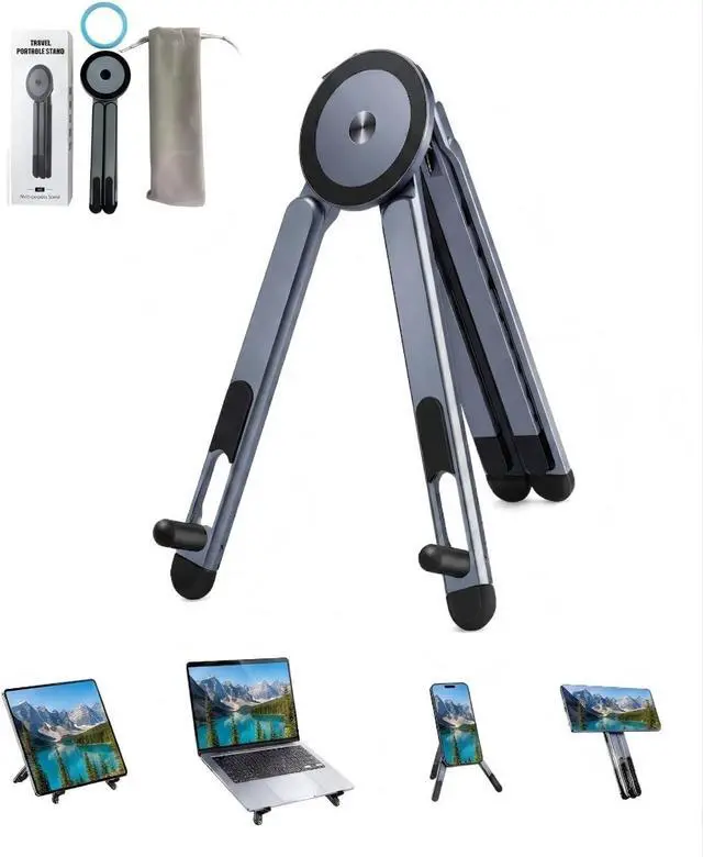 Main image of Foldable Magnetic Laptop Stand, Portable Aluminum Ergonomic Riser | Compatible with Pad and laptops up to 16", aerospace aluminum, 8-Level adjustable height, lightweight for office & travel