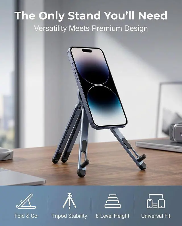 Alt view image 2 of 7 - Foldable Magnetic Laptop Stand, Portable Aluminum Ergonomic Riser | Compatible with Pad and laptops up to 16", aerospace aluminum, 8-Level adjustable height, lightweight for office & travel