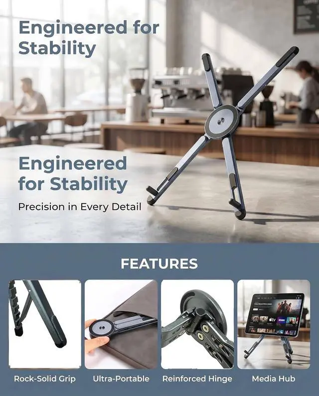 Alt view image 3 of 7 - Foldable Magnetic Laptop Stand, Portable Aluminum Ergonomic Riser | Compatible with Pad and laptops up to 16", aerospace aluminum, 8-Level adjustable height, lightweight for office & travel