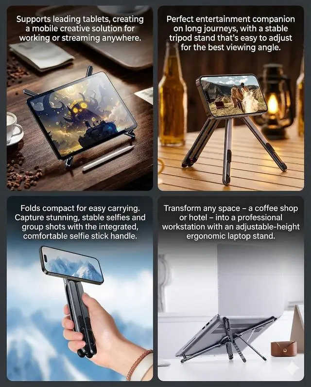 Alt view image 5 of 7 - Foldable Magnetic Laptop Stand, Portable Aluminum Ergonomic Riser | Compatible with Pad and laptops up to 16", aerospace aluminum, 8-Level adjustable height, lightweight for office & travel