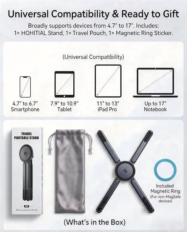 Alt view image 7 of 7 - Foldable Magnetic Laptop Stand, Portable Aluminum Ergonomic Riser | Compatible with Pad and laptops up to 16", aerospace aluminum, 8-Level adjustable height, lightweight for office & travel
