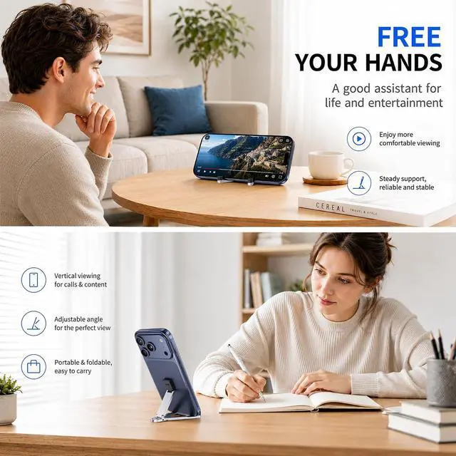 Alt view image 6 of 6 - Portable Foldable Pocket Phone Stand with Keychain for Desk Travel(Blue) | Mini aluminum, adjustable kickstand, lightweight metal, slim compact for office, plane Silver