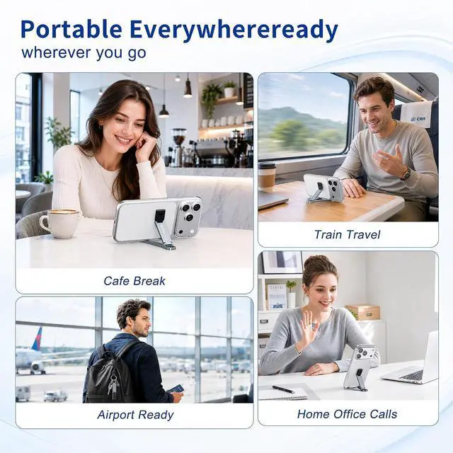 Alt view image 4 of 6 - Portable Foldable Pocket Phone Stand with Keychain for Desk Travel(Blue) | Mini aluminum, adjustable kickstand, lightweight metal, slim compact for office, plane Grey