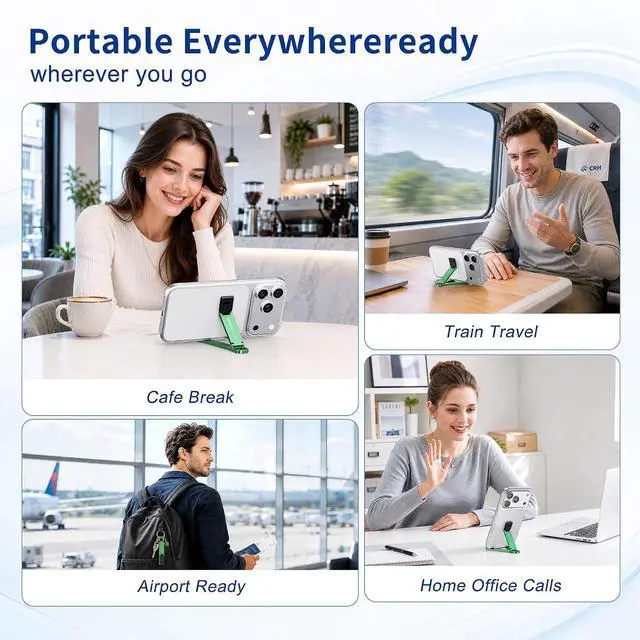 Alt view image 2 of 6 - Portable Foldable Pocket Phone Stand with Keychain for Desk Travel(Blue) | Mini aluminum, adjustable kickstand, lightweight metal, slim compact for office, plane Green
