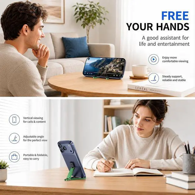 Alt view image 5 of 6 - Portable Foldable Pocket Phone Stand with Keychain for Desk Travel(Blue) | Mini aluminum, adjustable kickstand, lightweight metal, slim compact for office, plane Green