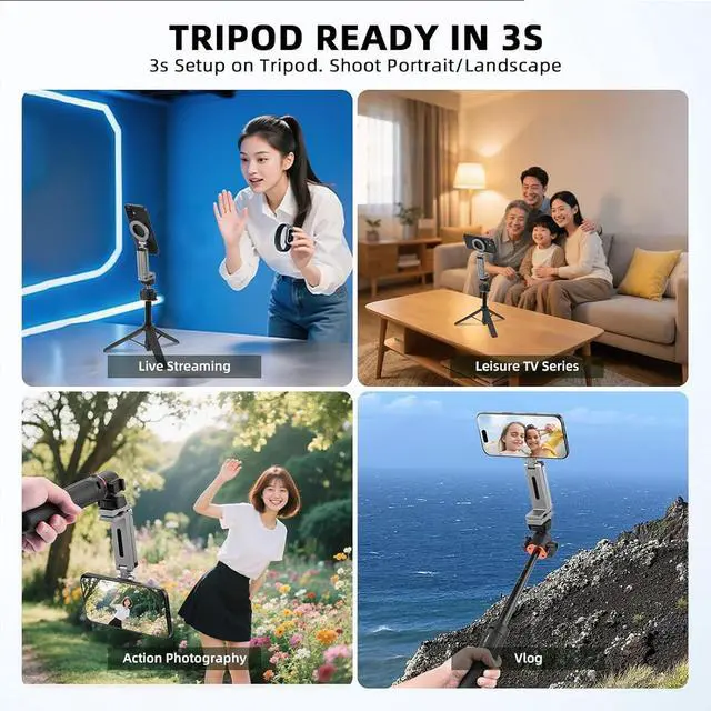 Alt view image 5 of 7 - Magnetic Tripod Phone Stand, Adjustable Foldable Aluminum Alloy Magnet Cell Phone Tripod Holder with Universal 1/4 Screw Interface for iPhones and Androids with Magnetic Ring Grey