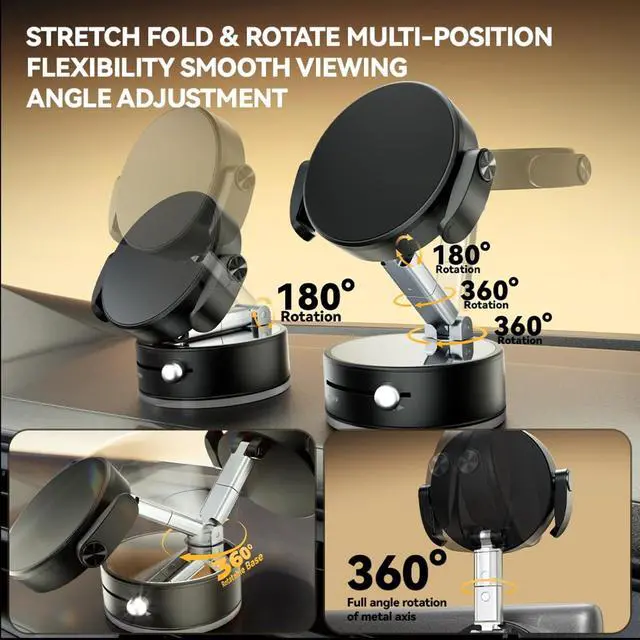 Alt view image 2 of 7 - Universal Clamp&Magnetic Suction Cup Phone Holder,360°Foldable Phone Mount for Car/Dashboard/Desk Compatible with All Phones 4-7"