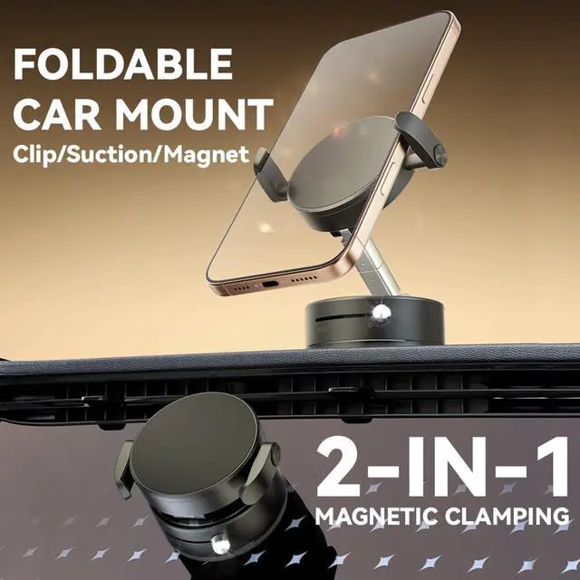 Alt view image 3 of 7 - Universal Clamp&Magnetic Suction Cup Phone Holder,360°Foldable Phone Mount for Car/Dashboard/Desk Compatible with All Phones 4-7"