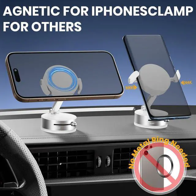 Alt view image 2 of 6 - Universal Clamp&Magnetic Suction Cup Phone Holder,360°Foldable Phone Mount for Car/Dashboard/Desk Compatible with All Phones 4-7"
