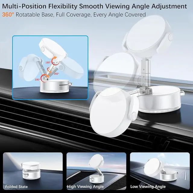 Alt view image 3 of 6 - Universal Clamp&Magnetic Suction Cup Phone Holder,360°Foldable Phone Mount for Car/Dashboard/Desk Compatible with All Phones 4-7"