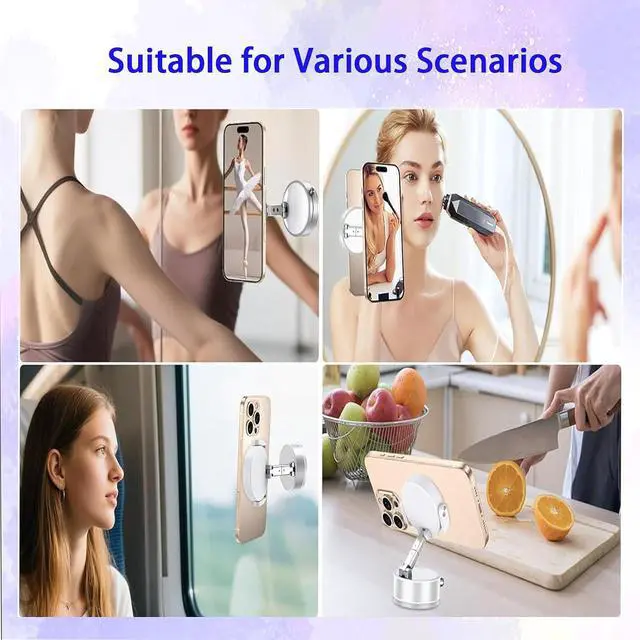 Alt view image 5 of 6 - Universal Clamp&Magnetic Suction Cup Phone Holder,360°Foldable Phone Mount for Car/Dashboard/Desk Compatible with All Phones 4-7"