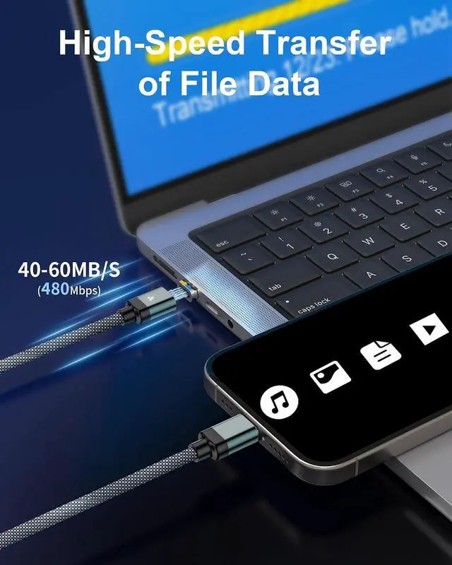 Alt view image 4 of 6 - 100W USB C Magnetic Charging Cable, 2 in 1 Charger Cable for Type C(3 Pack, 4/6.6/6.6FT) 480Mbps Data Transfer, 5A Fast Charging for Phone 17 16 15,14,13 Pro Max, MacBook Pro,Pad,Galaxy S22,