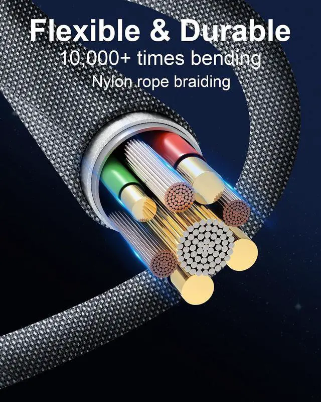 Alt view image 3 of 6 - 100W USB C Magnetic Charging Cable, 2 in 1 Charger Cable for Type C(3 Pack, 4/6.6/6.6FT) 480Mbps Data Transfer, 5A Fast Charging for Phone 17 16 15,14,13 Pro Max, MacBook Pro,Pad,Galaxy S22,