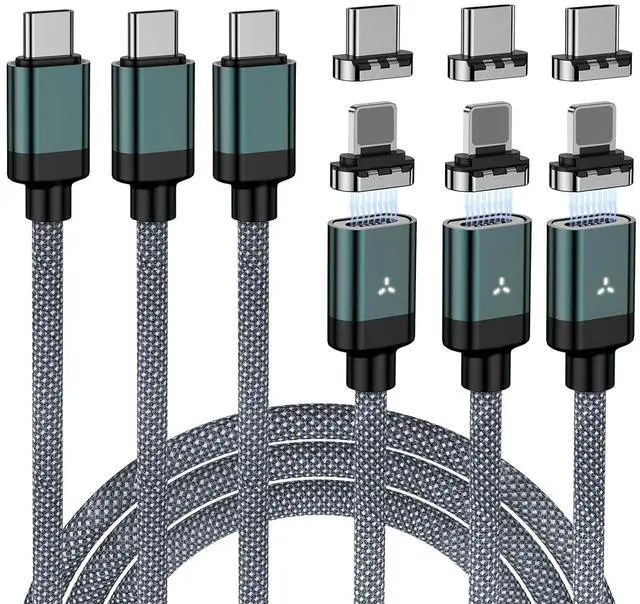 Main image of 100W USB C Magnetic Charging Cable, 2 in 1 Charger Cable for Type C(3 Pack, 4/6.6/6.6FT) 480Mbps Data Transfer, 5A Fast Charging for Phone 17 16 15,14,13 Pro Max, MacBook Pro,Pad,Galaxy S22,
