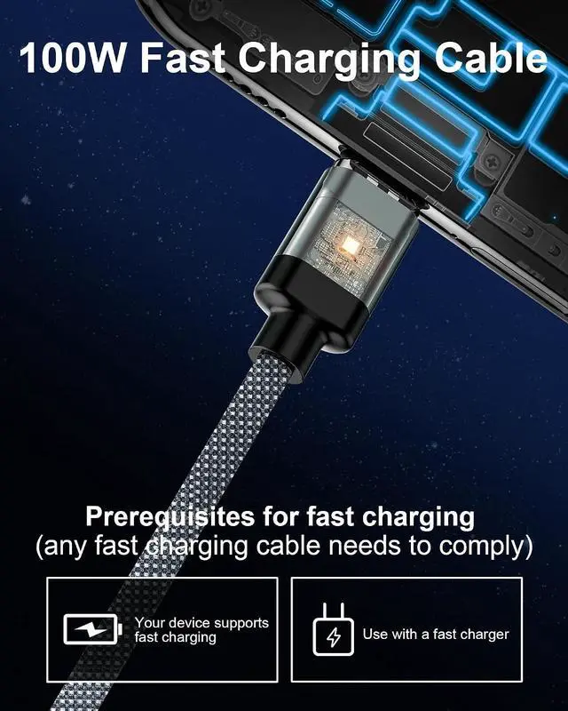 Alt view image 5 of 6 - 100W USB C Magnetic Charging Cable, 2 in 1 Charger Cable for Type C(3 Pack, 4/6.6/6.6FT) 480Mbps Data Transfer, 5A Fast Charging for Phone 17 16 15,14,13 Pro Max, MacBook Pro,Pad,Galaxy S22,