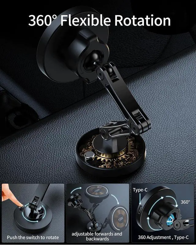Alt view image 3 of 7 - Magnetic Wireless Car Mount Charger, 15W Fast Charging for MagSafe Car Mount,Magnetic Car Phone Holder Mount, Car Cell Phone Holder Fit iPhone 17 16 15 14 13 12 All Smartphones