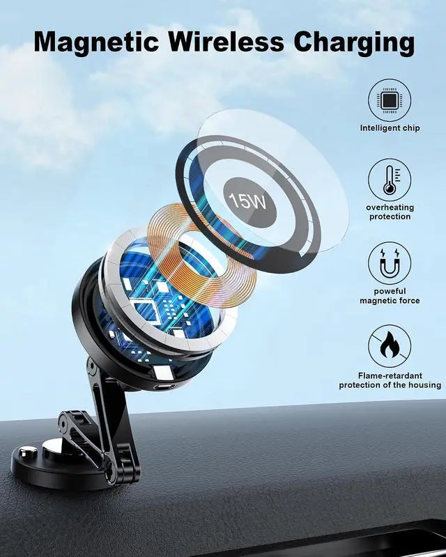 Alt view image 6 of 7 - Magnetic Wireless Car Mount Charger, 15W Fast Charging for MagSafe Car Mount,Magnetic Car Phone Holder Mount, Car Cell Phone Holder Fit iPhone 17 16 15 14 13 12 All Smartphones