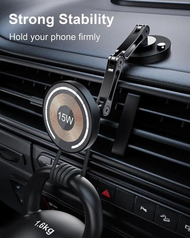 Alt view image 2 of 7 - Magnetic Wireless Car Mount Charger, 15W Fast Charging for MagSafe Car Mount,Magnetic Car Phone Holder Mount, Car Cell Phone Holder Fit iPhone 17 16 15 14 13 12 All Smartphones