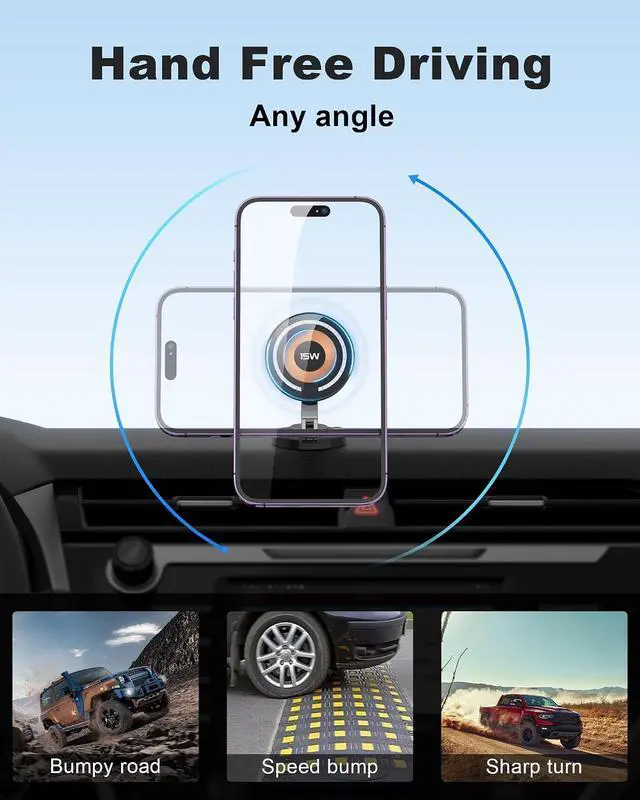 Alt view image 5 of 7 - Magnetic Wireless Car Mount Charger, 15W Fast Charging for MagSafe Car Mount,Magnetic Car Phone Holder Mount, Car Cell Phone Holder Fit iPhone 17 16 15 14 13 12 All Smartphones