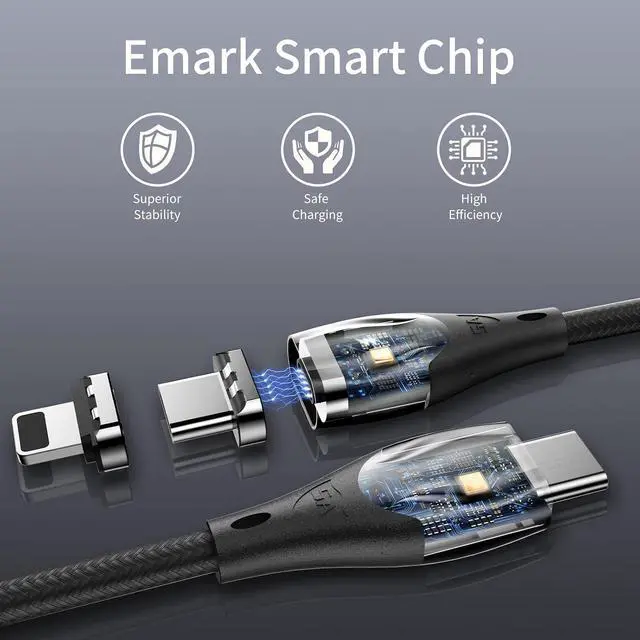 Alt view image 2 of 7 - 100W Magnetic Charging Cable Type c, 2 in 1 USB C to USB C&Lightning 5A Fast Charging&480Mbps Data Transfer, USBC Magnetic Phone Charger Cord for iPhone Samsung iPad MacBook (3Pack:3.3/6.6/6.6FT)