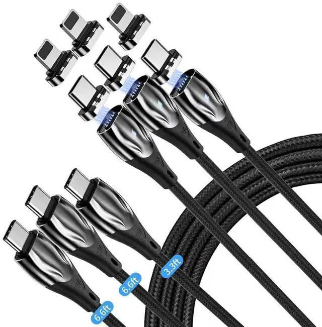 Main image of 100W Magnetic Charging Cable Type c, 2 in 1 USB C to USB C&Lightning 5A Fast Charging&480Mbps Data Transfer, USBC Magnetic Phone Charger Cord for iPhone Samsung iPad MacBook (3Pack:3.3/6.6/6.6FT)