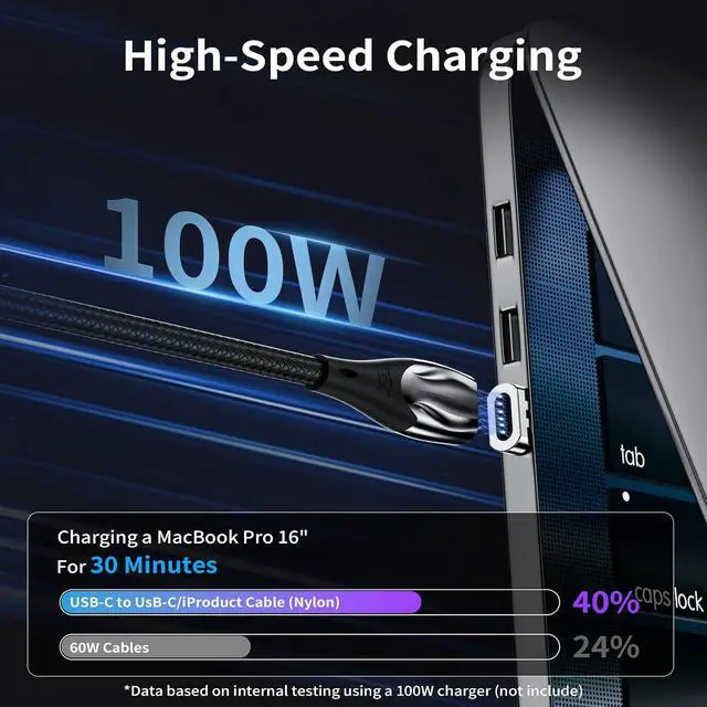 Alt view image 5 of 7 - 100W Magnetic Charging Cable Type c, 2 in 1 USB C to USB C&Lightning 5A Fast Charging&480Mbps Data Transfer, USBC Magnetic Phone Charger Cord for iPhone Samsung iPad MacBook (3Pack:3.3/6.6/6.6FT)