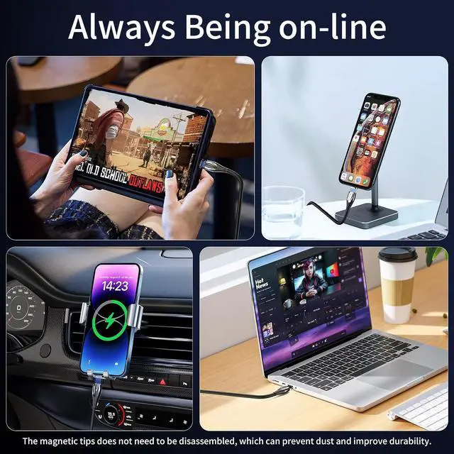 Alt view image 6 of 7 - 100W Magnetic Charging Cable Type c, 2 in 1 USB C to USB C&Lightning 5A Fast Charging&480Mbps Data Transfer, USBC Magnetic Phone Charger Cord for iPhone Samsung iPad MacBook (3Pack:3.3/6.6/6.6FT)