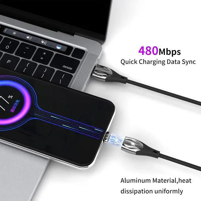 Alt view image 4 of 7 - 100W Magnetic Charging Cable Type c, 2 in 1 USB C to USB C&Lightning 5A Fast Charging&480Mbps Data Transfer, USBC Magnetic Phone Charger Cord for iPhone Samsung iPad MacBook (3Pack:3.3/6.6/6.6FT)