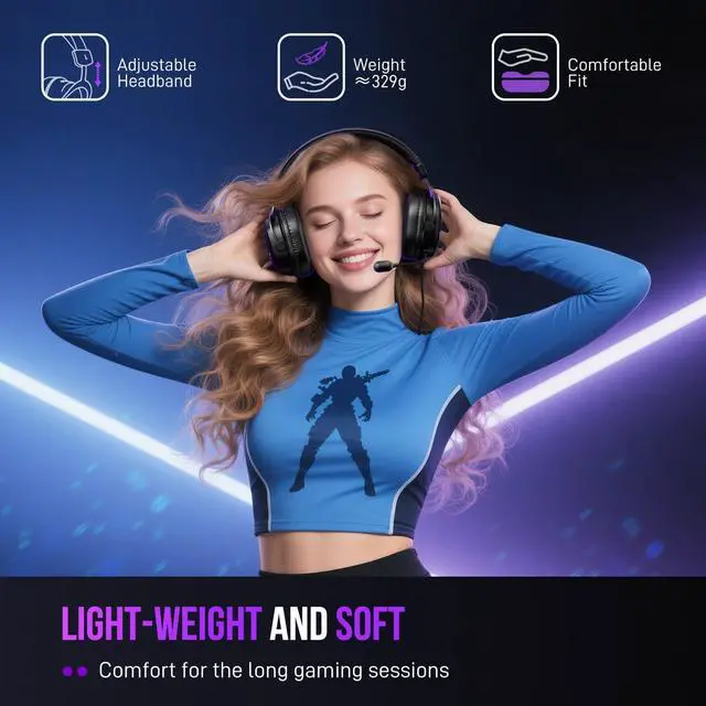 Alt view image 5 of 7 - H9 Wired Gaming Headset with Microphone, 3.5mm and USB Connectivity | 50mm Drivers, 7.1 Surround Sound, Lightweight, Soft Ear Cusion, Detachable Boom Mic, USB Control Box, for PC, Xbox, PS4/5