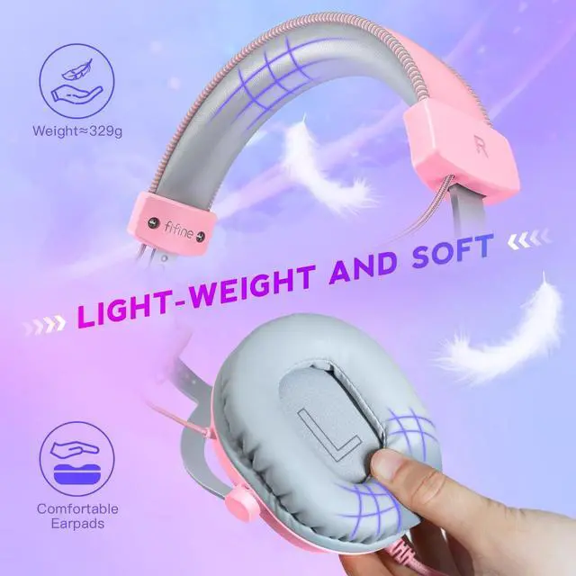 Alt view image 2 of 7 - H9 Wired Gaming Headset with Microphone, 3.5mm and USB Connectivity | 50mm Drivers, 7.1 Surround Sound, Lightweight, Soft Ear Cusion, Detachable Boom Mic, USB Control Box, for PC, Xbox, PS4/5 Pink