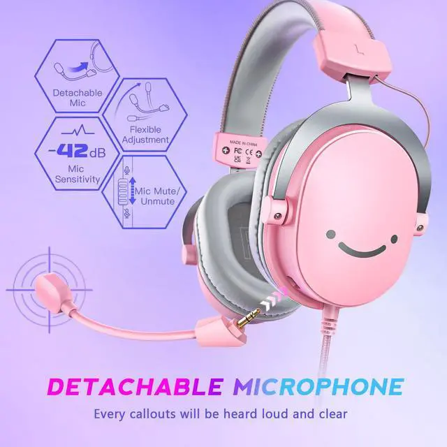 Alt view image 5 of 7 - H9 Wired Gaming Headset with Microphone, 3.5mm and USB Connectivity | 50mm Drivers, 7.1 Surround Sound, Lightweight, Soft Ear Cusion, Detachable Boom Mic, USB Control Box, for PC, Xbox, PS4/5 Pink
