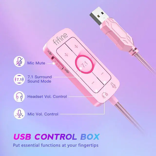Alt view image 7 of 7 - H9 Wired Gaming Headset with Microphone, 3.5mm and USB Connectivity | 50mm Drivers, 7.1 Surround Sound, Lightweight, Soft Ear Cusion, Detachable Boom Mic, USB Control Box, for PC, Xbox, PS4/5 Pink