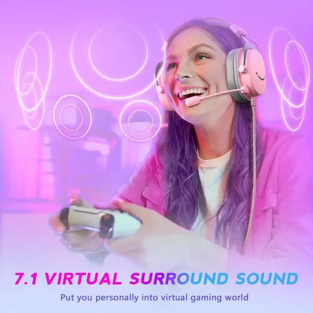 Alt view image 6 of 7 - H9 Wired Gaming Headset with Microphone, 3.5mm and USB Connectivity | 50mm Drivers, 7.1 Surround Sound, Lightweight, Soft Ear Cusion, Detachable Boom Mic, USB Control Box, for PC, Xbox, PS4/5 Pink