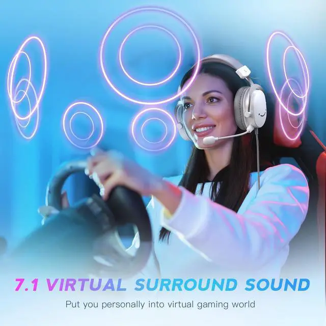 Alt view image 5 of 7 - H9 Wired Gaming Headset with Microphone, 3.5mm and USB Connectivity | 50mm Drivers, 7.1 Surround Sound, Lightweight, Soft Ear Cusion, Detachable Boom Mic, USB Control Box, for PC, Xbox, PS4/5 white