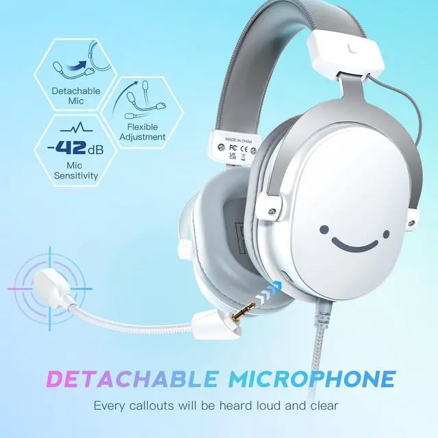 Alt view image 7 of 7 - H9 Wired Gaming Headset with Microphone, 3.5mm and USB Connectivity | 50mm Drivers, 7.1 Surround Sound, Lightweight, Soft Ear Cusion, Detachable Boom Mic, USB Control Box, for PC, Xbox, PS4/5 white