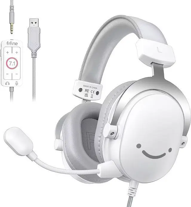 Main image of H9 Wired Gaming Headset with Microphone, 3.5mm and USB Connectivity | 50mm Drivers, 7.1 Surround Sound, Lightweight, Soft Ear Cusion, Detachable Boom Mic, USB Control Box, for PC, Xbox, PS4/5 white