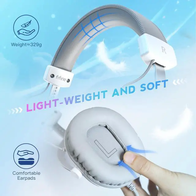 Alt view image 3 of 7 - H9 Wired Gaming Headset with Microphone, 3.5mm and USB Connectivity | 50mm Drivers, 7.1 Surround Sound, Lightweight, Soft Ear Cusion, Detachable Boom Mic, USB Control Box, for PC, Xbox, PS4/5 white