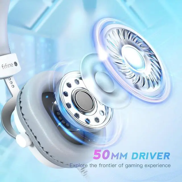 Alt view image 6 of 7 - H9 Wired Gaming Headset with Microphone, 3.5mm and USB Connectivity | 50mm Drivers, 7.1 Surround Sound, Lightweight, Soft Ear Cusion, Detachable Boom Mic, USB Control Box, for PC, Xbox, PS4/5 white