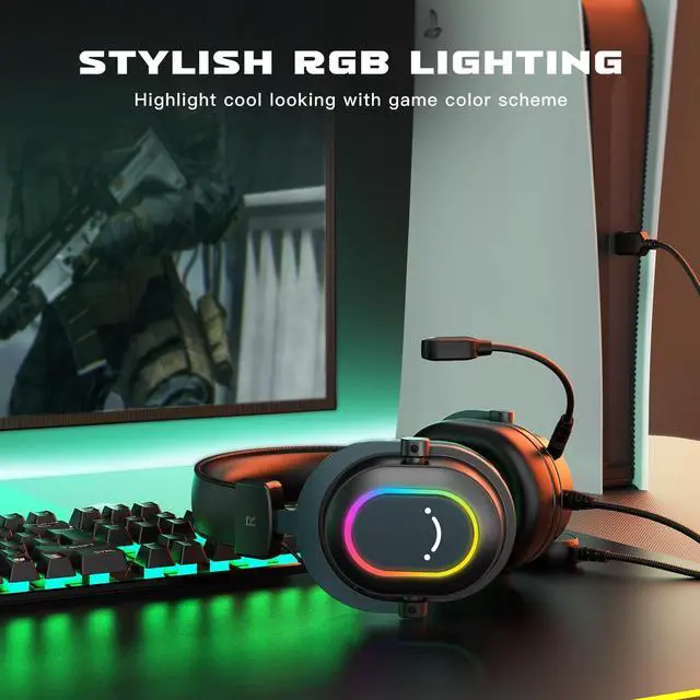 Alt view image 6 of 7 - AmpliGame H6 Wired USB Gaming Headset with Dynamic RGB, 3 EQ Modes | 50mm drivers, Pinpoint 7.1 Surround, Durable Protain Leather, Detachable Mic, USB Control Box, Compatible with PC, PS4/5, Mac