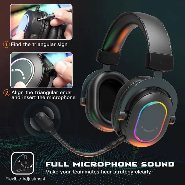 Alt view image 3 of 7 - AmpliGame H6 Wired USB Gaming Headset with Dynamic RGB, 3 EQ Modes | 50mm drivers, Pinpoint 7.1 Surround, Durable Protain Leather, Detachable Mic, USB Control Box, Compatible with PC, PS4/5, Mac