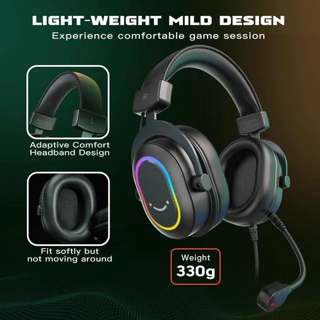 Alt view image 5 of 7 - AmpliGame H6 Wired USB Gaming Headset with Dynamic RGB, 3 EQ Modes | 50mm drivers, Pinpoint 7.1 Surround, Durable Protain Leather, Detachable Mic, USB Control Box, Compatible with PC, PS4/5, Mac
