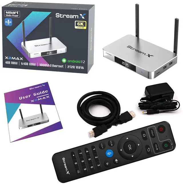 Main image of X2 Max Android 12.0 TV Box 6K Ultra HD HDR10 | 4GB RAM+64GB ROM | Dual-Band WiFi 6/Bluetooth 5.0 | Includes HDMI Cable & Voice Remote Control