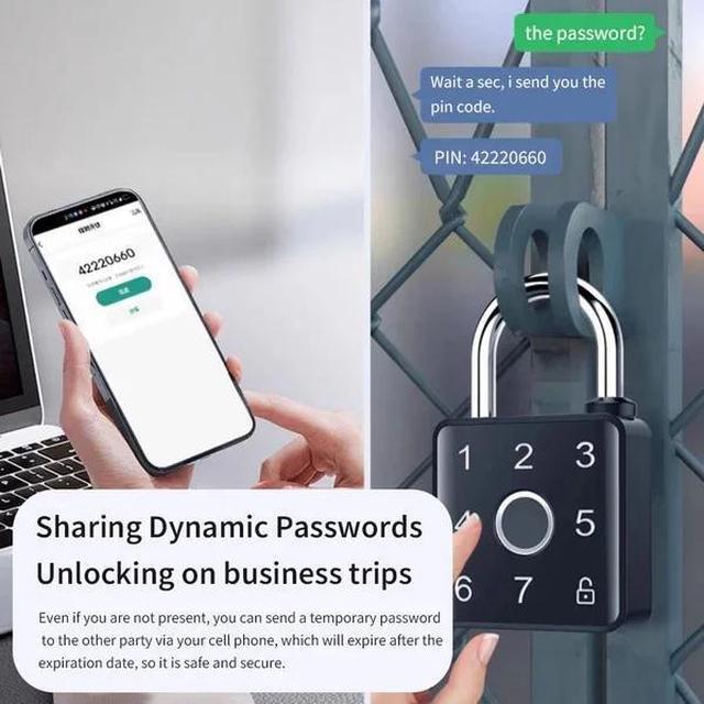 Alt view image 4 of 6 - BDI TECHNOLOGY Smart Padlock with Bluetooth App Control Keycard Pin Code Fingerprint