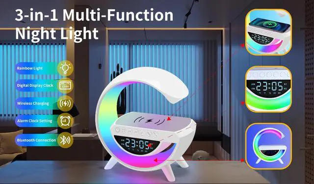 Alt view image 3 of 7 - BDI TECHNOLOGY 3 in 1 Rainbow Multi-function Night Light Wireless Charging Stereo