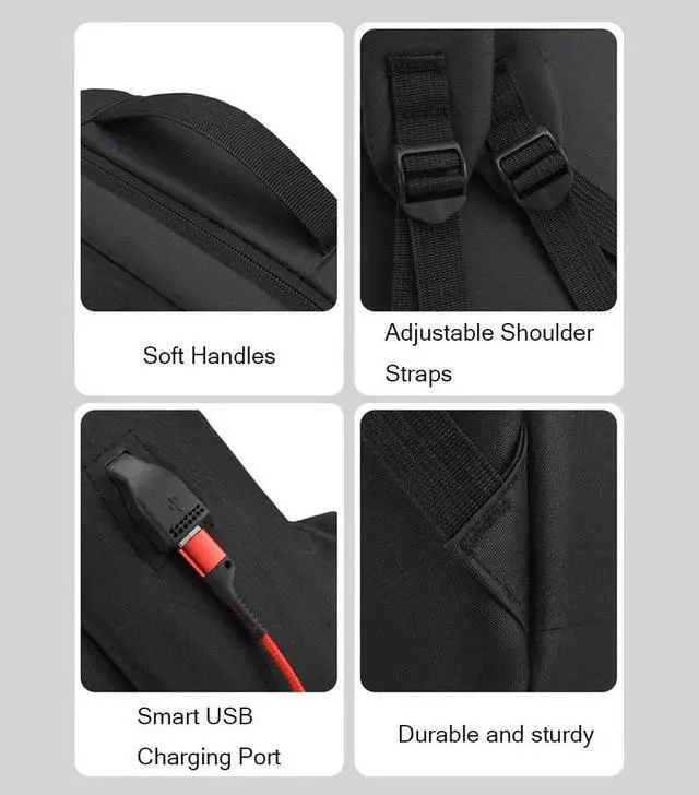 Alt view image 4 of 7 - 15.6 Inch Shockproof Backpack with USB Charging Water Resistant and Multi Purpose(BLACK)