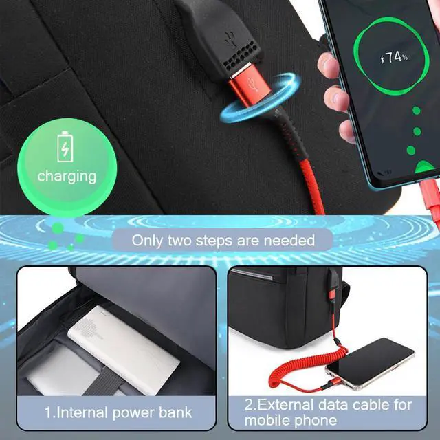 Alt view image 5 of 7 - 15.6 Inch Shockproof Backpack with USB Charging Water Resistant and Multi Purpose(BLACK)